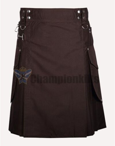 Dark Brown Utility Kilt For Men
